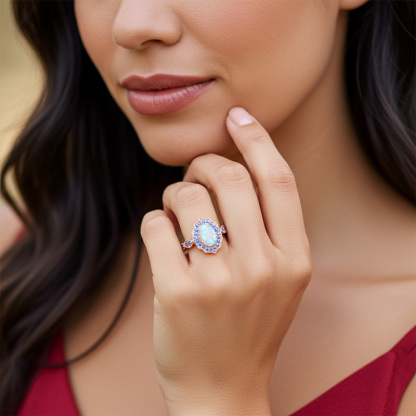 Sotiya Vintage Halo Oval Cut Opal Wedding Bridal Ring Set Sterling Silver-Sotiya