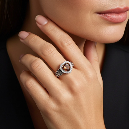 Sotiya Halo Heart Cut Knot Coffee Enamel Ring Sterling Silver-Sotiya