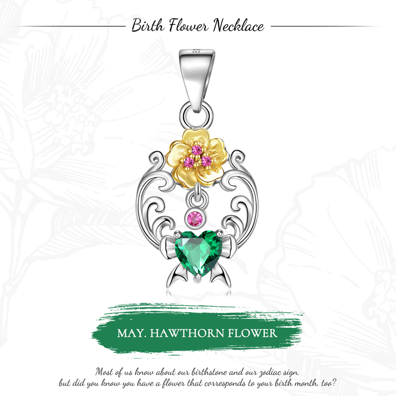 Sotiya Personalized 12 Birthstones Birth Month Flower Necklace Sterling Silver-Sotiya