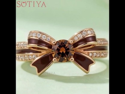 Sotiya Cushion Cut Bowknot Coffee Enamel Promise Ring Sterling Silver