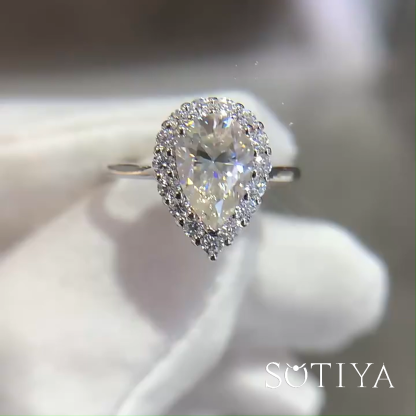 Sotiya Halo Pear Cut Moissanite Engagement Ring Sterling Silver