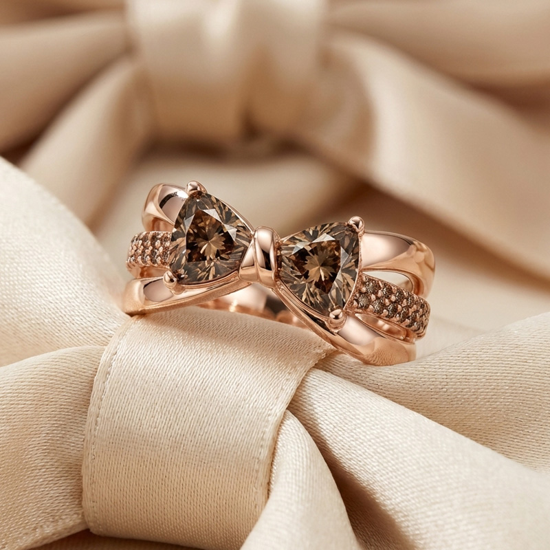 Sotiya Bowknot Trillion Cut Coffee Promise Ring Sterling Silver-Sotiya