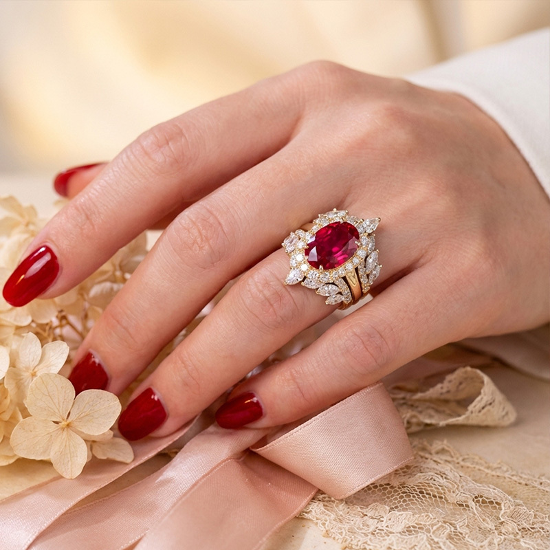 Sotiya 3PC Halo Oval Cut Coffee Wedding Bridal Ring Set Sterling Silver-Sotiya