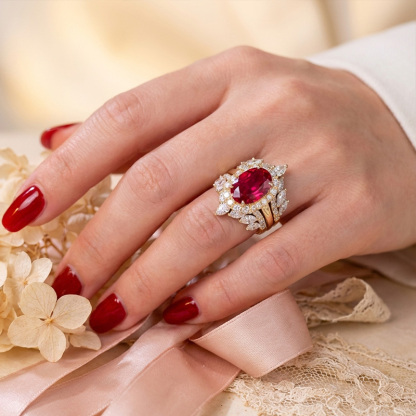 Sotiya 3PC Halo Oval Cut Coffee Wedding Bridal Ring Set Sterling Silver-Sotiya