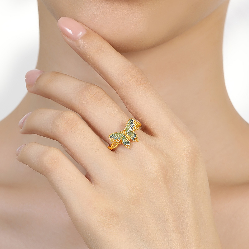 Sotiya Enamel Butterfly Animal Collection Open Adjustable Ring Sterling Silver-Sotiya
