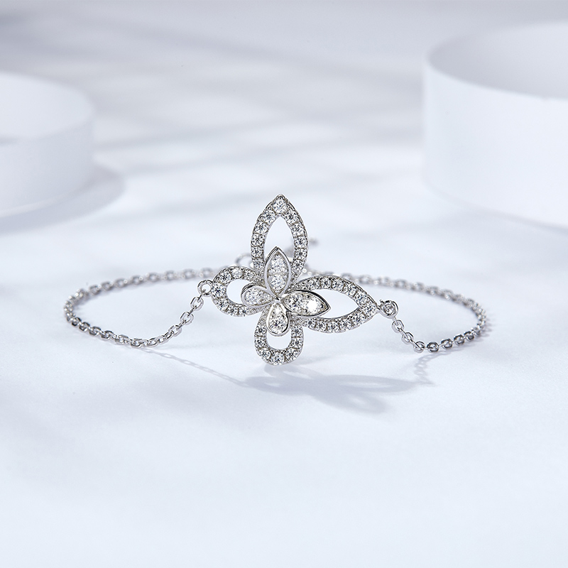 Sotiya Hollow Butterfly Round Cut Moissanite Bracelet Sterling Silver-Sotiya