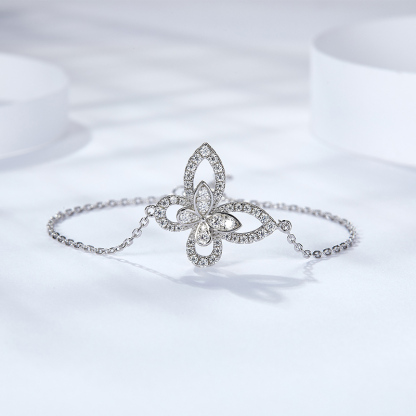 Sotiya Hollow Butterfly Round Cut Moissanite Bracelet Sterling Silver-Sotiya