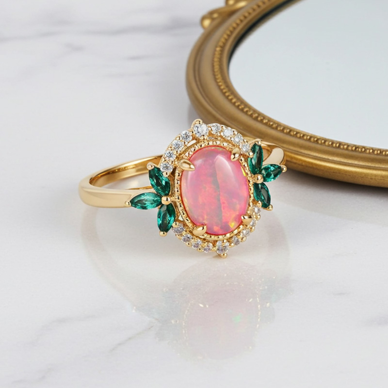 Sotiya Art Deco Oval Cut Opal Engagement Ring Sterling Silver-Sotiya