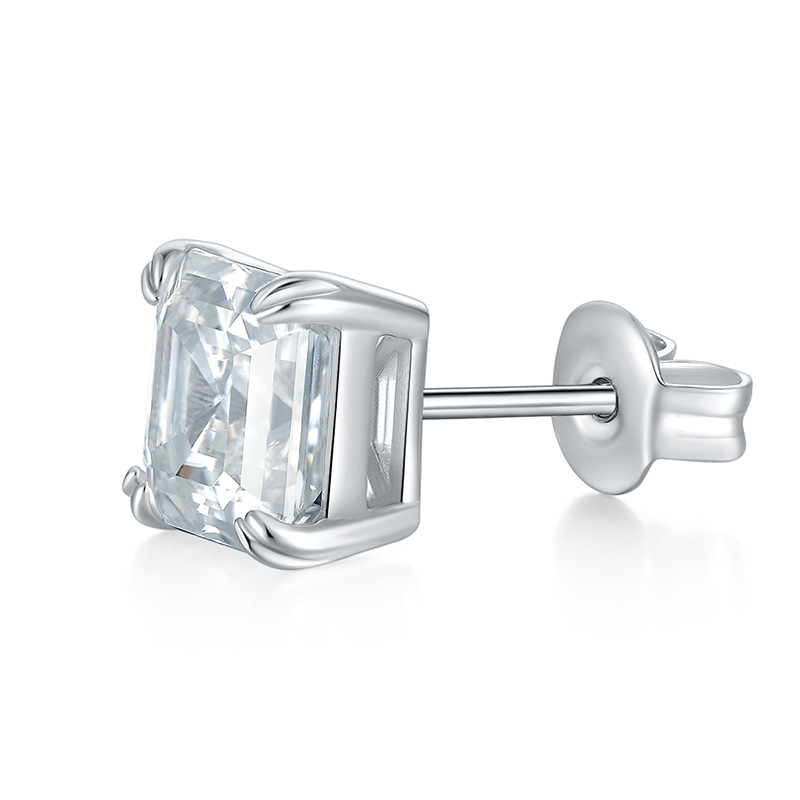 Sotiya Solitaire Asscher Cut Moissanite Stud Earrings Sterling Silver-Sotiya
