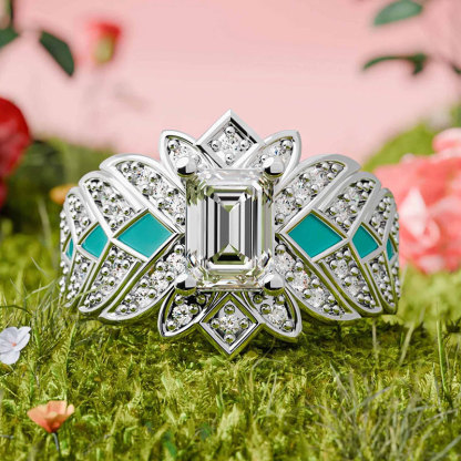 Sotiya Emerald Cut Starlight Enamel Engagement Ring Sterling Silver-Sotiya
