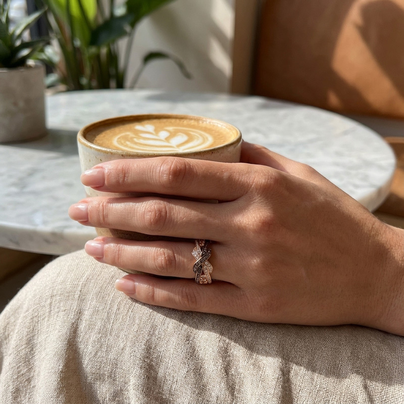 Sotiya Intertwined Infinity and Cross Knot Coffee Women's Wedding Ring Band Sterling Silver-Sotiya