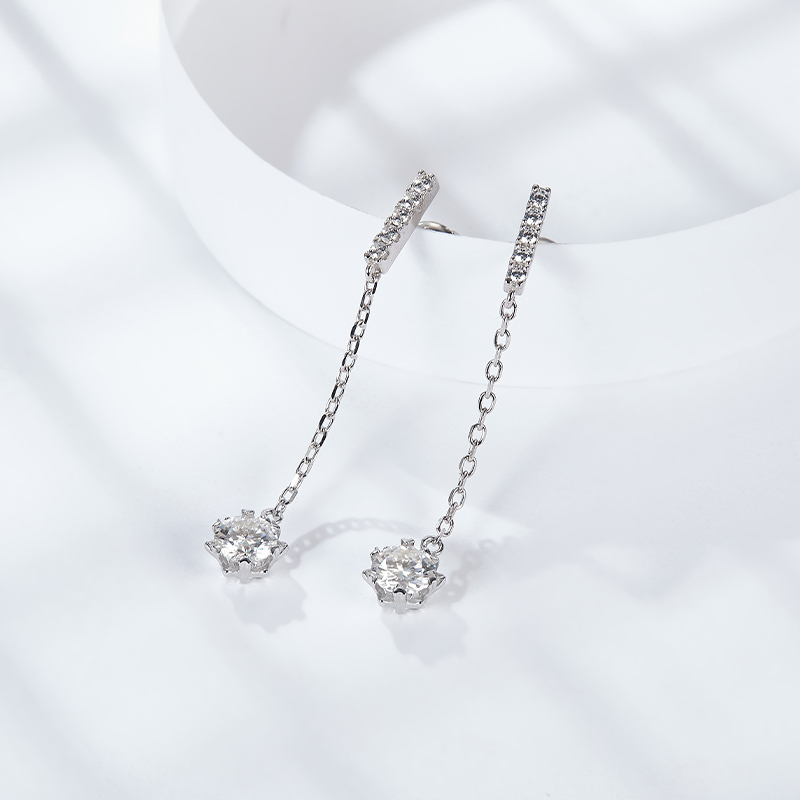 Sotiya Snowflake Round Cut Moissanite Drop Earrings Sterling Silver-Sotiya