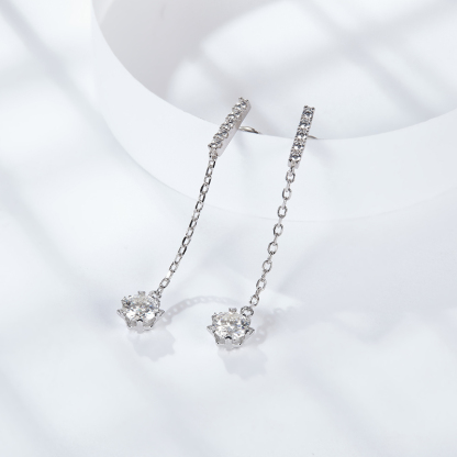 Sotiya Snowflake Round Cut Moissanite Drop Earrings Sterling Silver-Sotiya