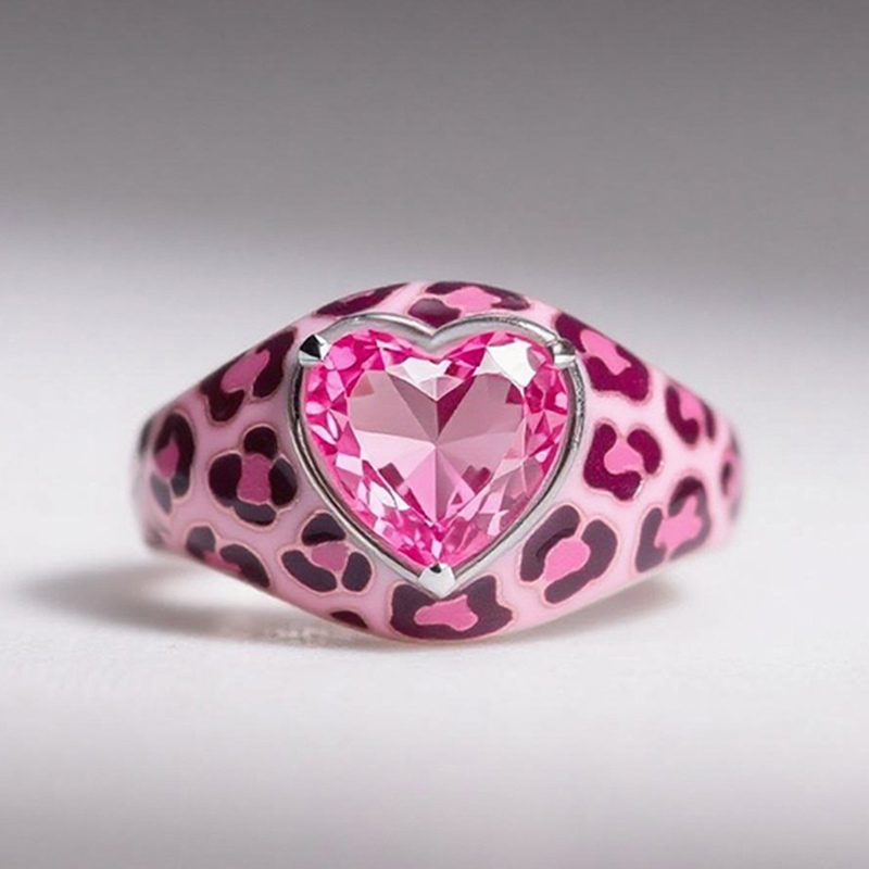 Sotiya Heart Cut Blue Leopard Print Enamel Ring Sterling Silver-Sotiya