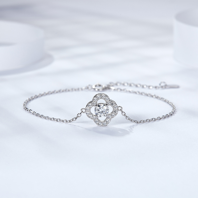 Sotiya Four Leaf Clover Round Cut Moissanite Bracelet Sterling Silver-Sotiya