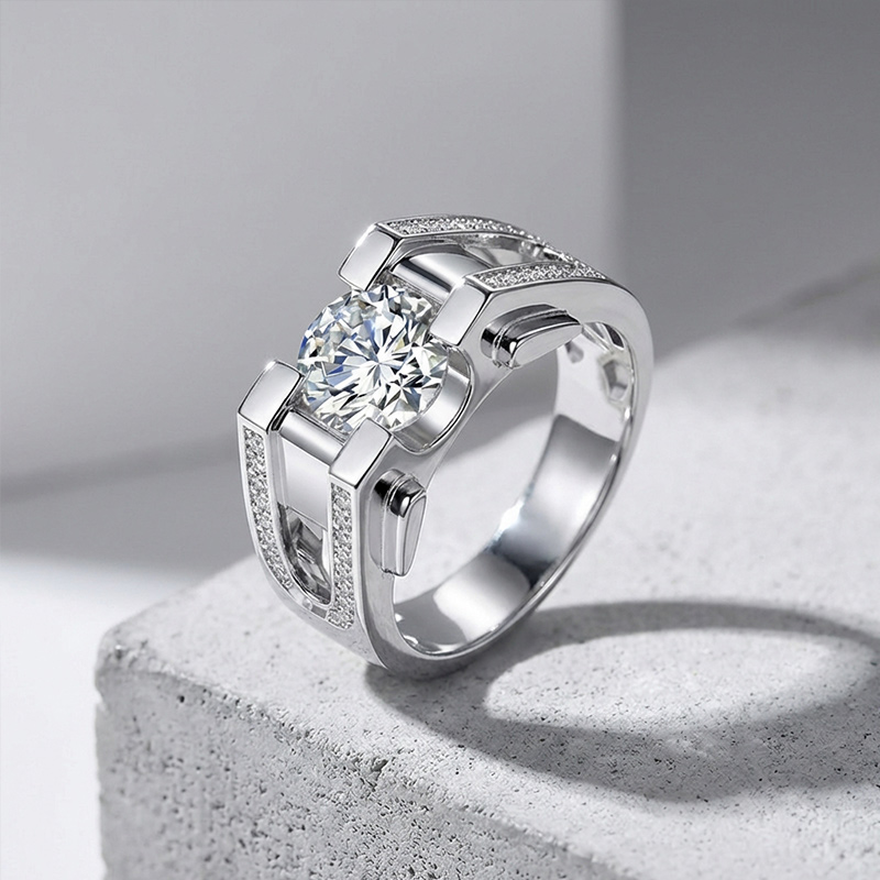 Sotiya Round Cut Moissanite Men's Wedding Ring Sterling Silver