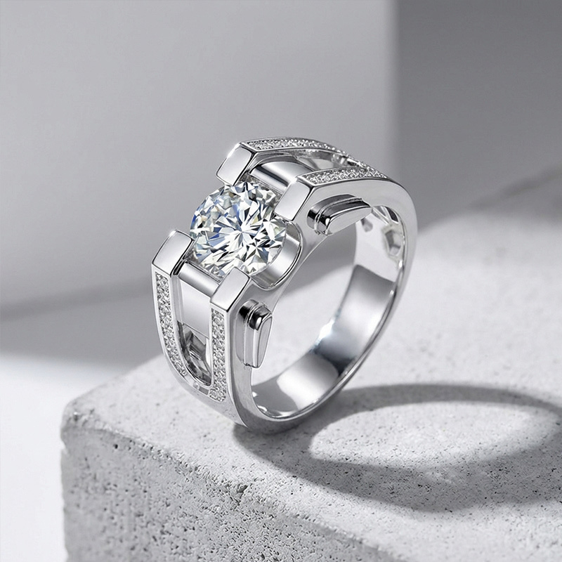 Sotiya Round Cut Moissanite Men's Wedding Ring Sterling Silver