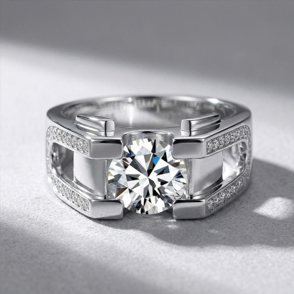 Sotiya Round Cut Moissanite Men's Wedding Ring Sterling Silver