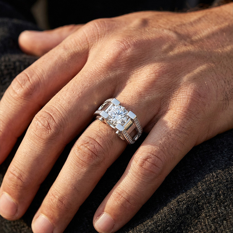 Sotiya Round Cut Moissanite Men's Wedding Ring Sterling Silver