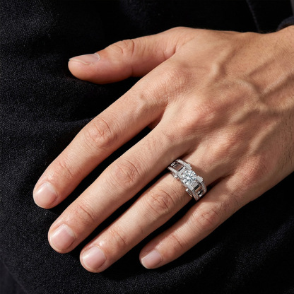 Sotiya Round Cut Moissanite Men's Wedding Ring Sterling Silver