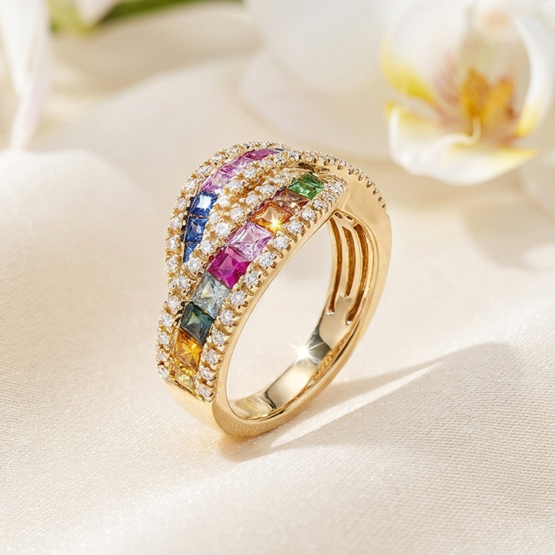 Sotiya Multi Colored Princess Cut Women's Wedding Ring Sterling Silver
