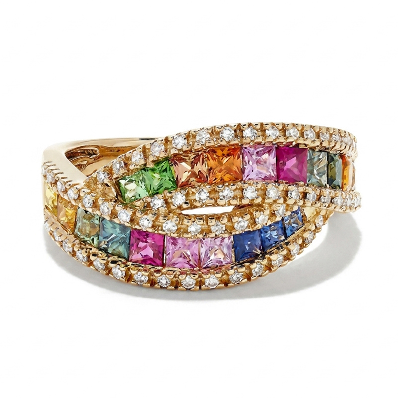 Sotiya Multi Colored Princess Cut Women's Wedding Ring Sterling Silver