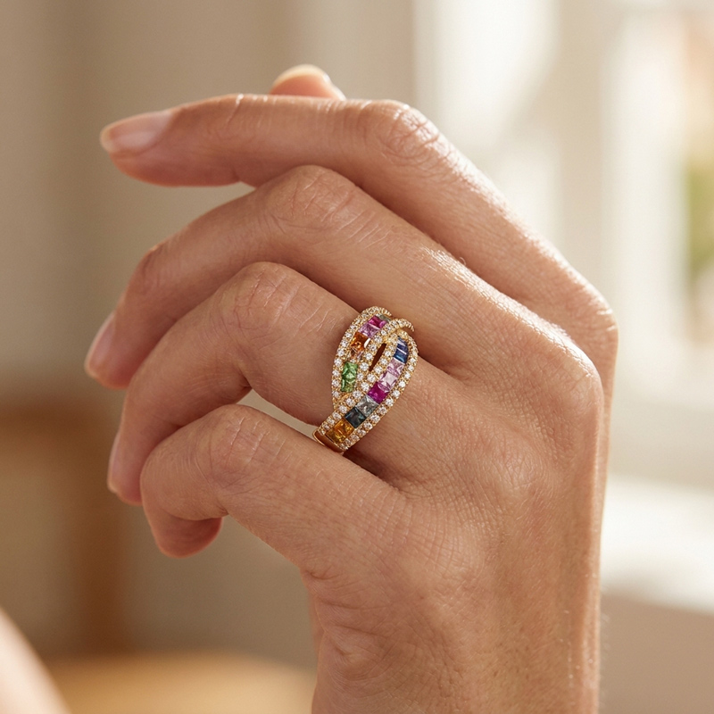 Sotiya Multi Colored Princess Cut Women's Wedding Ring Sterling Silver