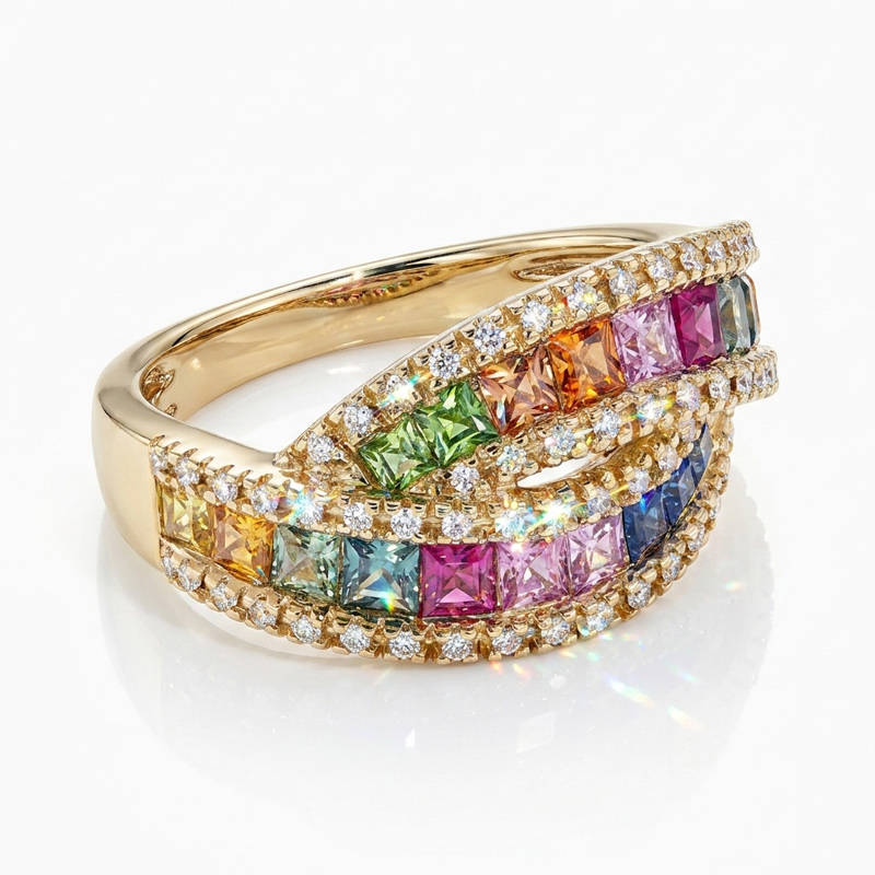 Sotiya Multi Colored Princess Cut Women's Wedding Ring Sterling Silver