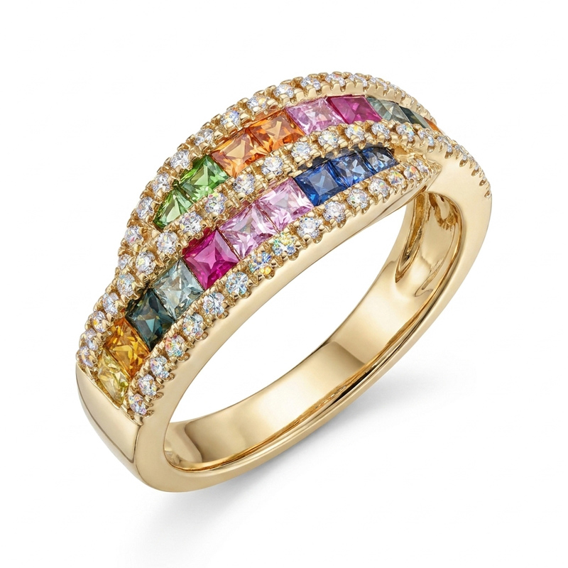 Sotiya Multi Colored Princess Cut Women's Wedding Ring Sterling Silver