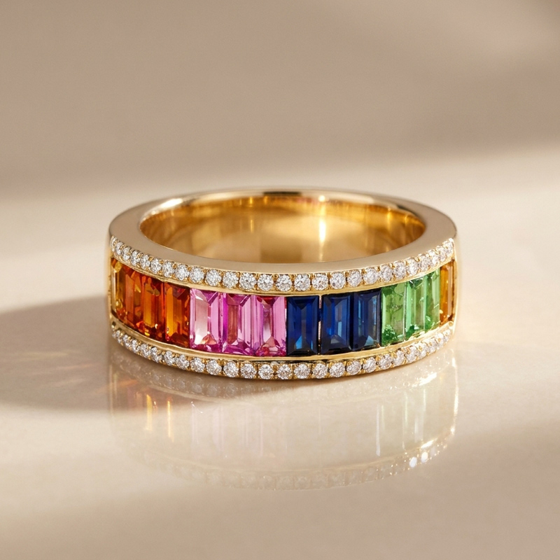Sotiya Multi Colored Emerald Cut Women's Wedding Ring Sterling Silver