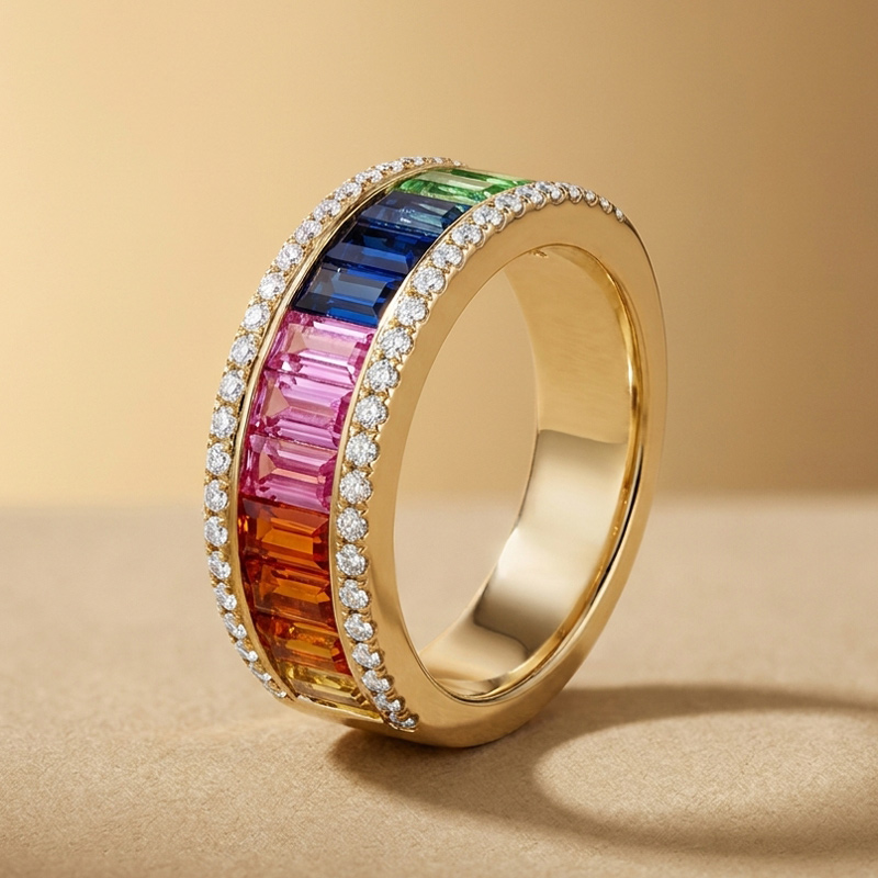 Sotiya Multi Colored Emerald Cut Women's Wedding Ring Sterling Silver