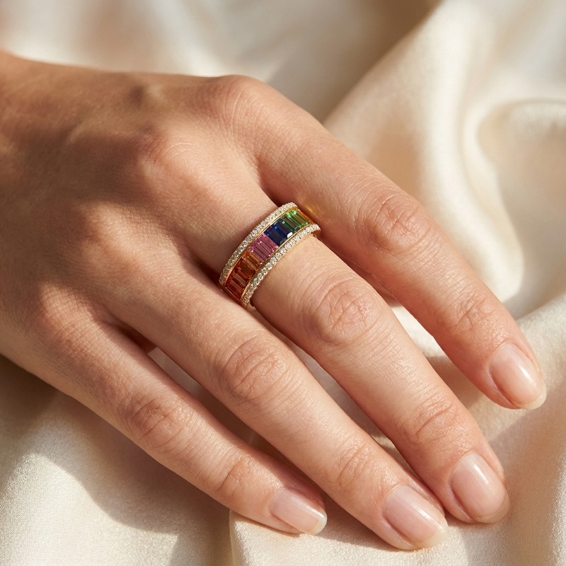 Sotiya Multi Colored Emerald Cut Women's Wedding Ring Sterling Silver