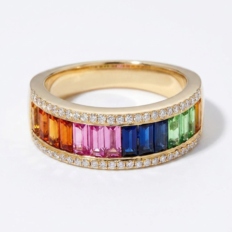 Sotiya Multi Colored Emerald Cut Women's Wedding Ring Sterling Silver