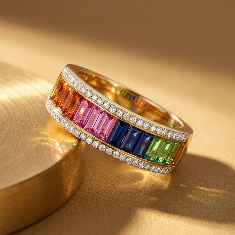 Sotiya Multi Colored Emerald Cut Women's Wedding Ring Sterling Silver