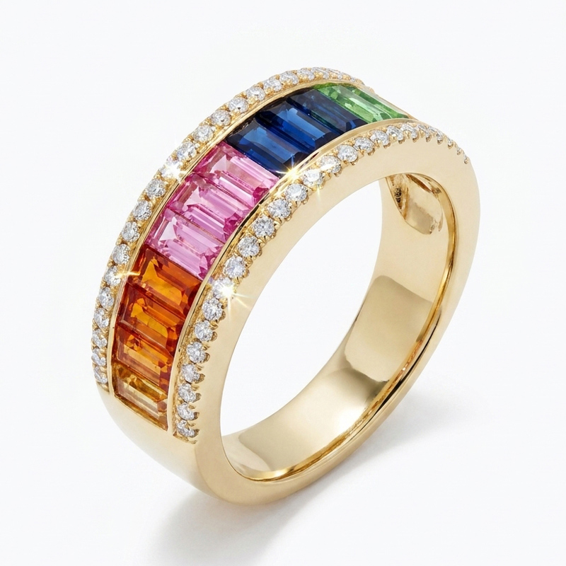Sotiya Multi Colored Emerald Cut Women's Wedding Ring Sterling Silver