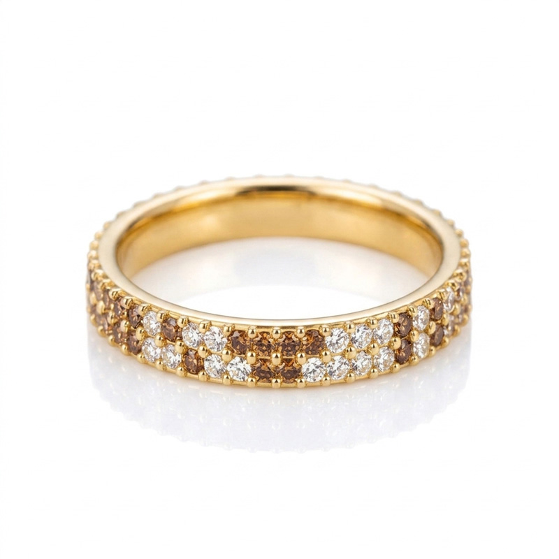 Sotiya Double Row Gemstone Coffee Unisex Wedding Ring Eternity Band Sterling Silver