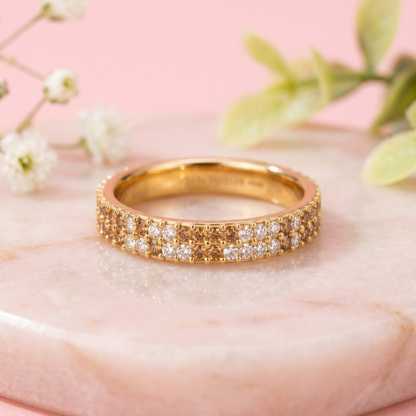Sotiya Double Row Gemstone Coffee Unisex Wedding Ring Eternity Band Sterling Silver
