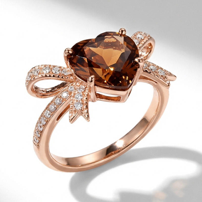 Sotiya Bowknot Heart Cut Coffee Engagement Ring Sterling Silver