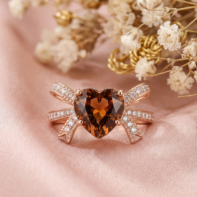 Sotiya Bowknot Heart Cut Coffee Engagement Ring Sterling Silver