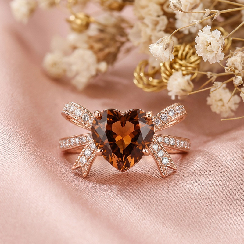 Sotiya Bowknot Heart Cut Coffee Engagement Ring Sterling Silver