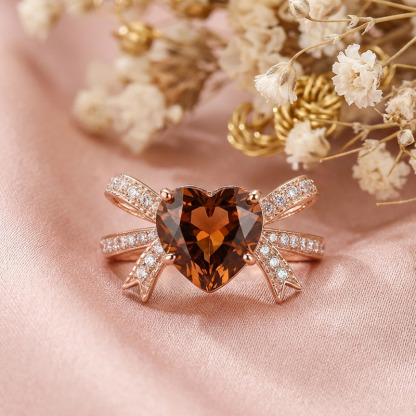 Sotiya Bowknot Heart Cut Coffee Engagement Ring Sterling Silver