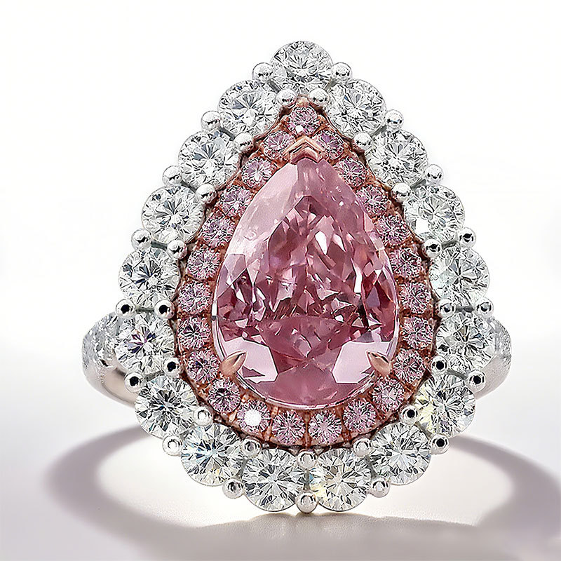 Sotiya Double Halo Cathedral Pear Cut Pink Two Tone Engagement Ring Sterling Silver-Sotiya