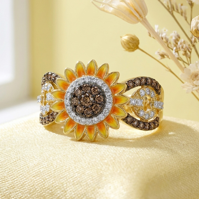 Sotiya Artist Collection Coffee Sunflower Cocktail Ring Sterling