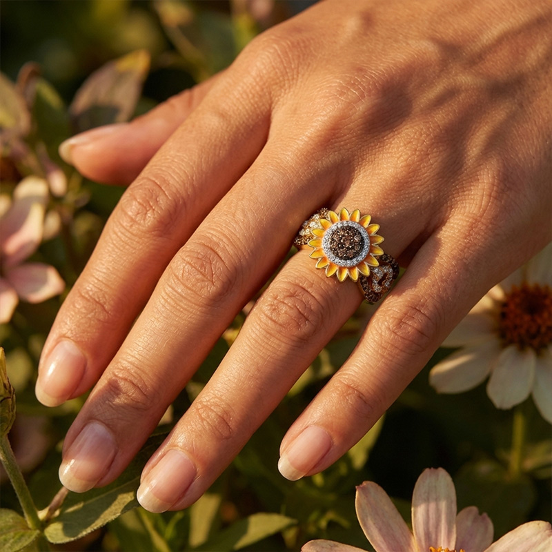 Sotiya Artist Collection Coffee Sunflower Cocktail Ring Sterling