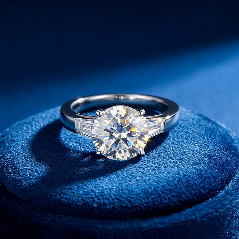 Sotiya Three Stone Round Cut Moissanite Engagement Ring Sterling Silver