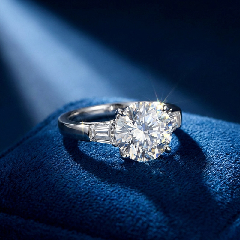 Sotiya Three Stone Round Cut Moissanite Engagement Ring Sterling Silver