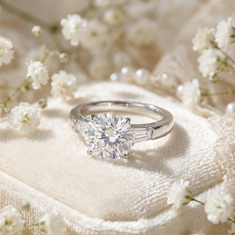 Sotiya Three Stone Round Cut Moissanite Engagement Ring Sterling Silver