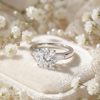 Sotiya Three Stone Round Cut Moissanite Engagement Ring Sterling Silver