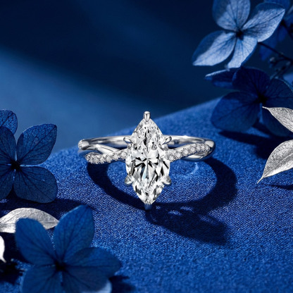 Sotiya Hidden Halo Twist Marquise Cut Moissanite Engagement Ring Sterling Silver