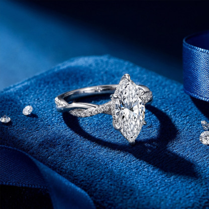 Sotiya Hidden Halo Twist Marquise Cut Moissanite Engagement Ring Sterling Silver